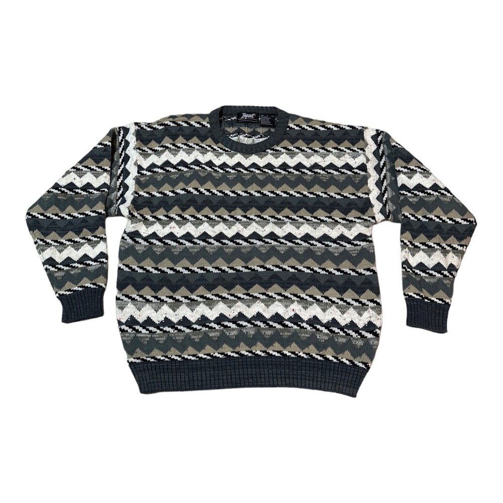 Vintage 90s Impact Sweater Men Size L Pullover Knit Geometric Acrylic 3D Y2K